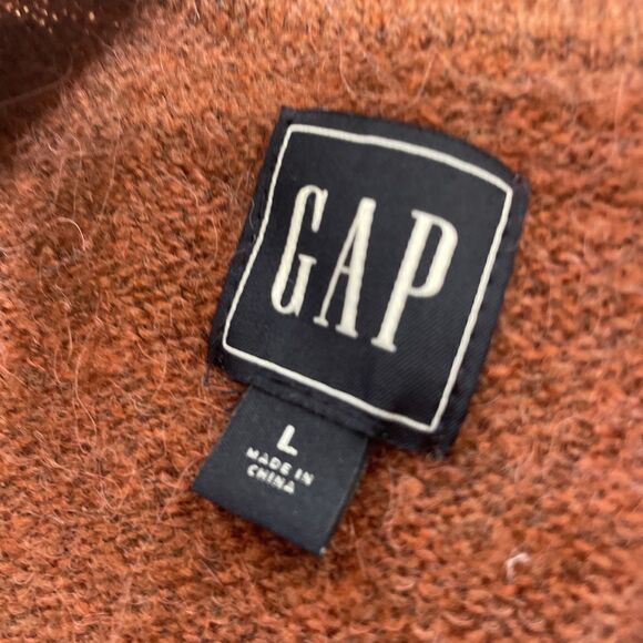 Gap Crop Sweater Wool Alpaca L Burnt Orange Brown Mock Oversize Western Knit 44" - Picture 5 of 16